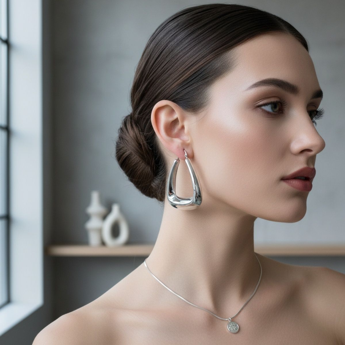 Stainless Steel Trapezoid Thick Hollow Hoop Earrings