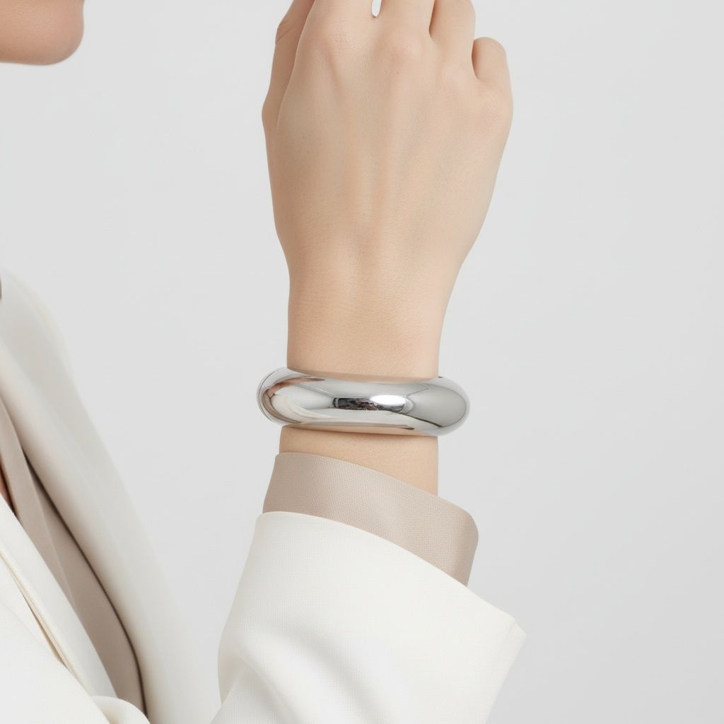 Bangle Smooth Silver Sculpted Shine Sleek Bracelet