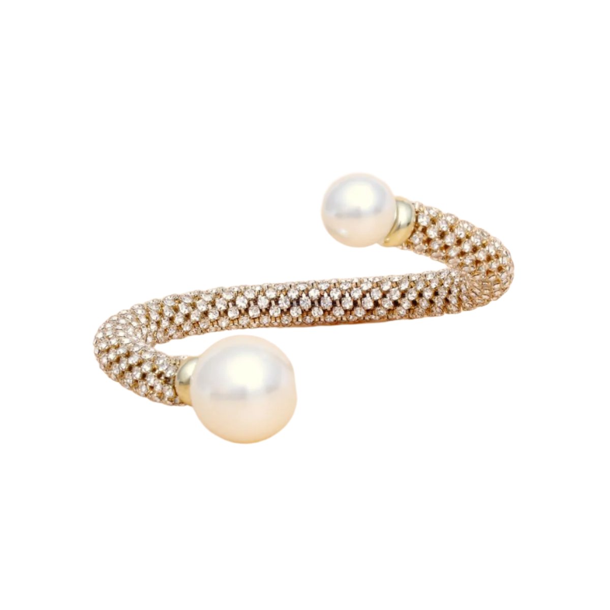 Cuff Gold Twist Rhinestone Pearl Capped Bracelet
