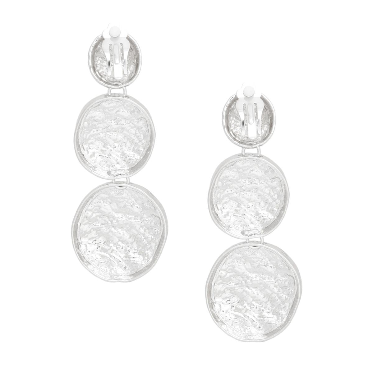 Clip On Heavy Duty Silver Metal Round Earrings