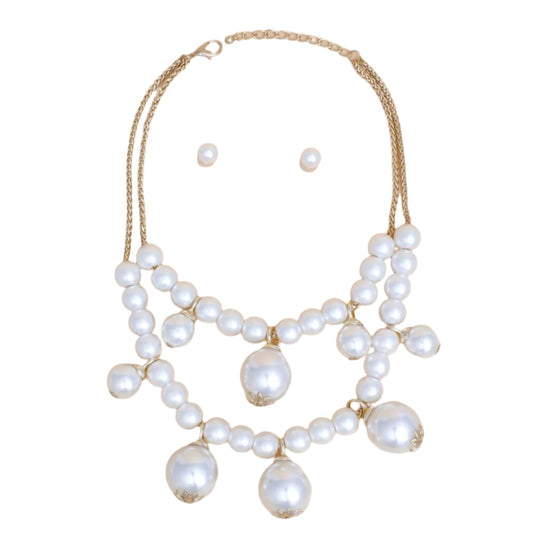 Bib Cream Pearl Baubles Layered Necklace Women