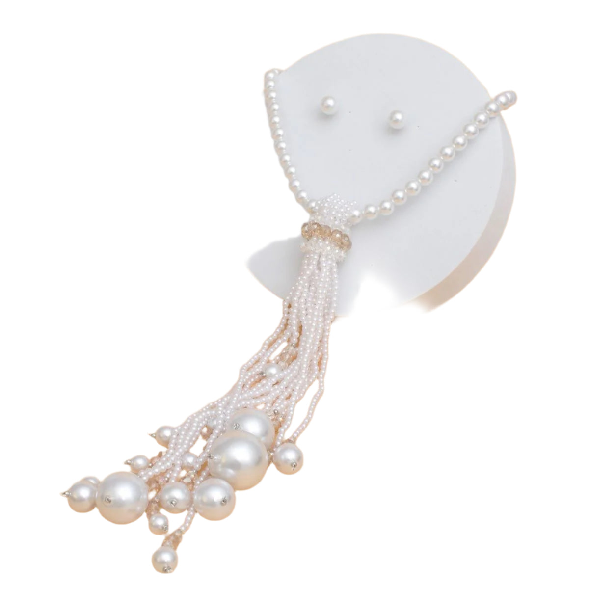 Necklace White Pearl Long Tassel Set for Women