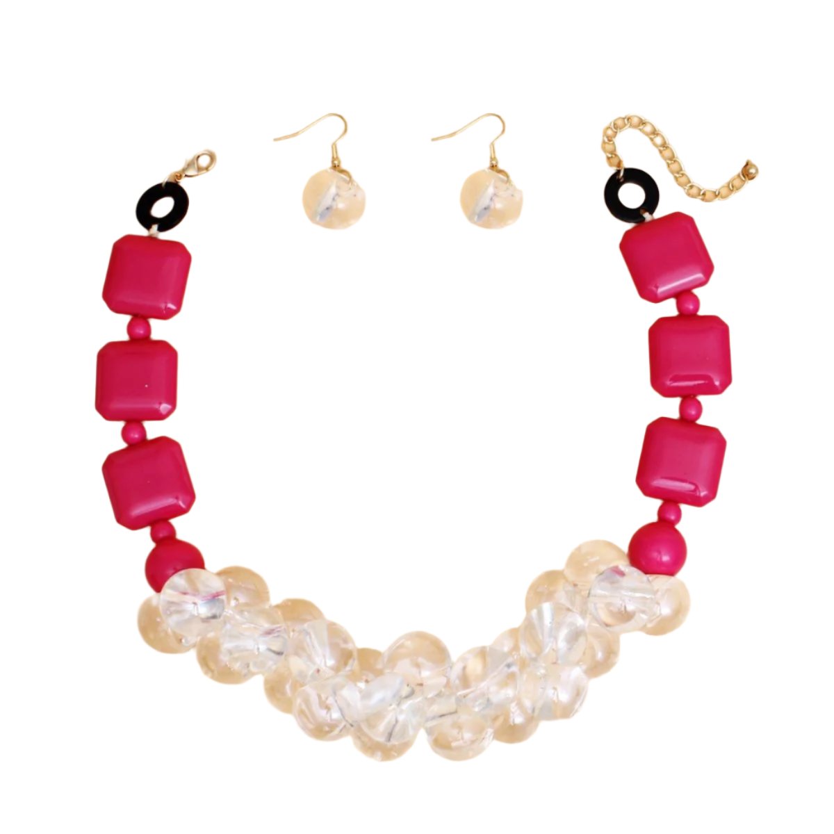 Necklace Bubble and Fuchsia Square Bead Necklace
