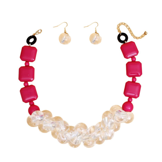 Necklace Bubble and Fuchsia Square Bead Necklace