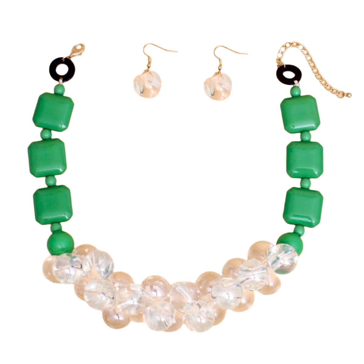 Necklace Bubble and Green Square Bead Necklace