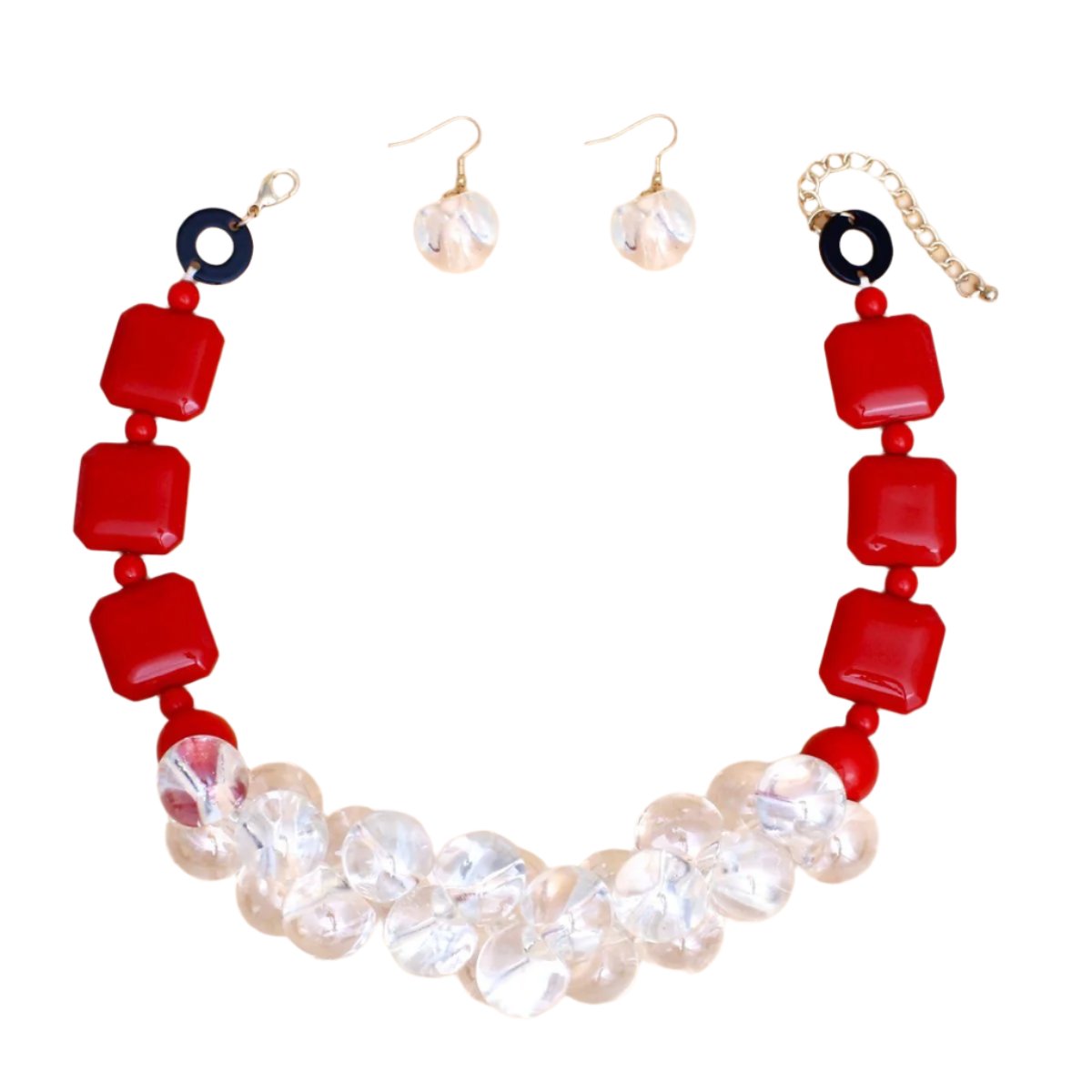 Necklace Bubble and Red Square Bead Necklace Set
