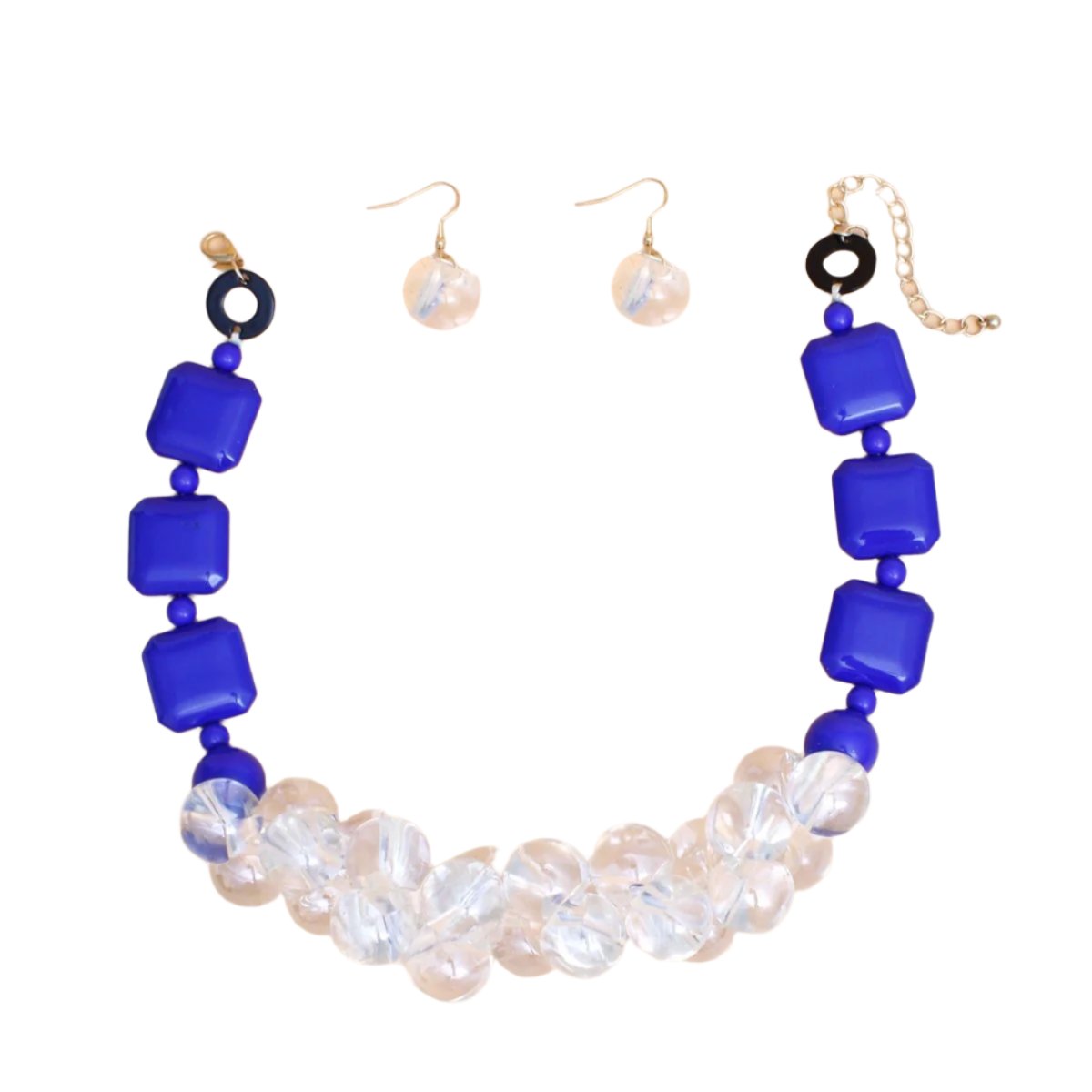 Necklace Bubble and Blue Square Bead Necklace Set