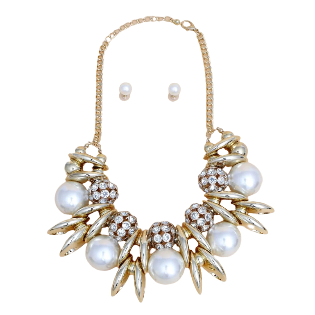Necklace High Impact Gold Pearl Glam Bib Set Women