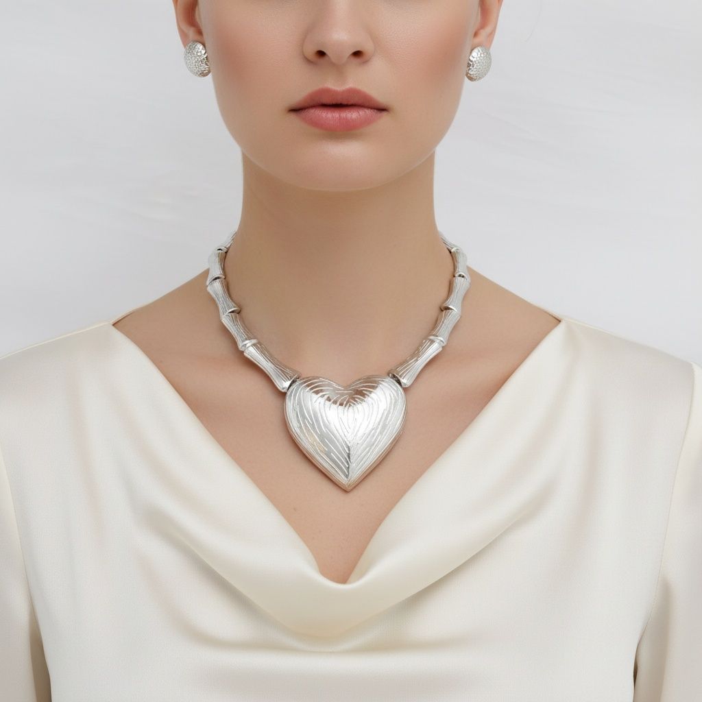 Pendant Silver Bamboo Heart Modern Love Necklace