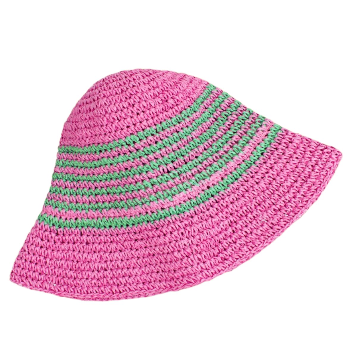 AKA Bucket Hat Pink Green Multi Stripe Straw