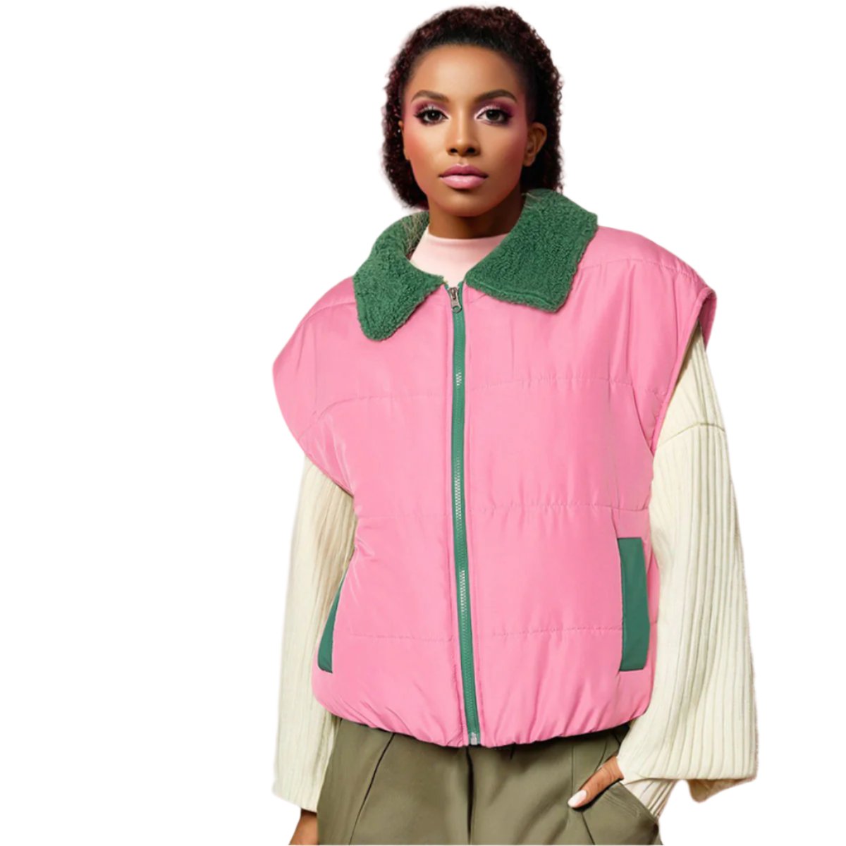 AKA Sorority Shearling Collar Puffer Vest Women
