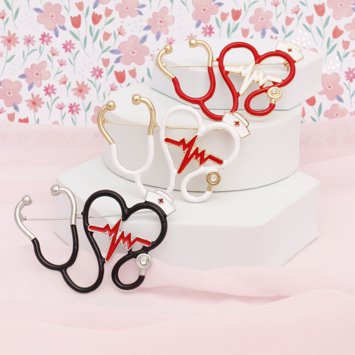 Brooch Black Nurse Medical Stethoscope Pin