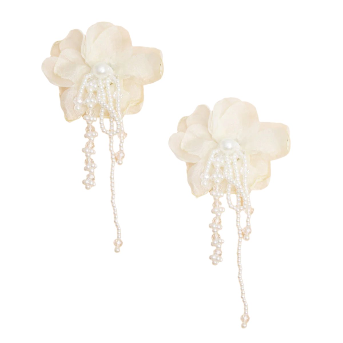 Drop Cream Fabric Flower Pearl Earrings for Women