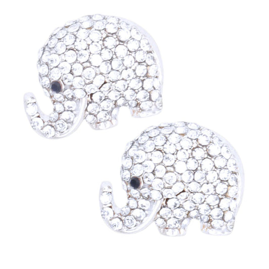 Silver Rhinestone Elephant Studs