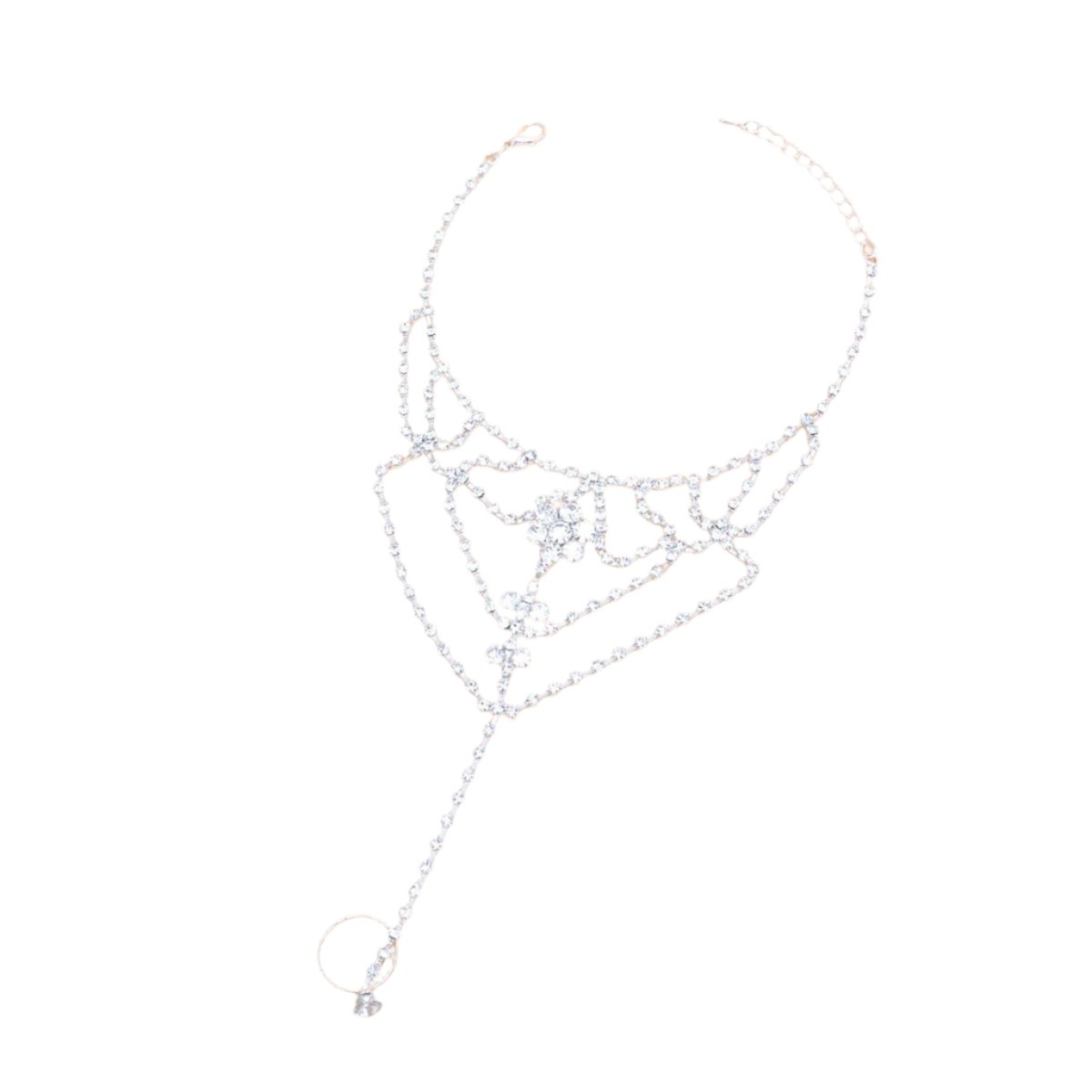 Ankle Chain Silver Rhinestone Toe Ring for Women