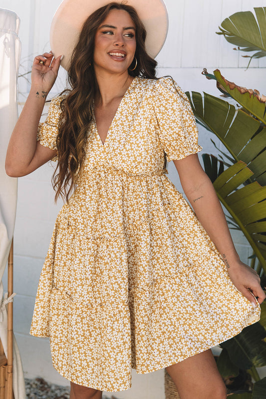 Floral Short Sleeve Mini Dress