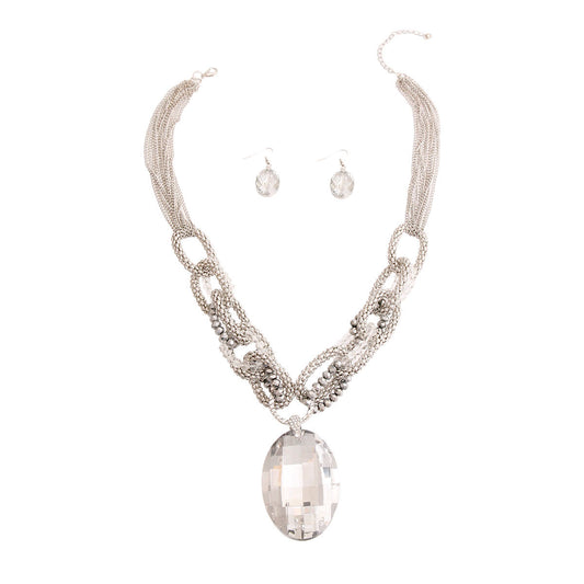 Clear Oval Crystal Chain Set