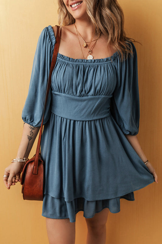 Frilled Layered Ruched Mini Dress