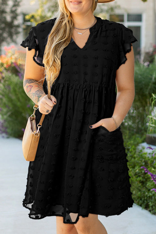 Plus Size Dotty Textured Ruffled Dress