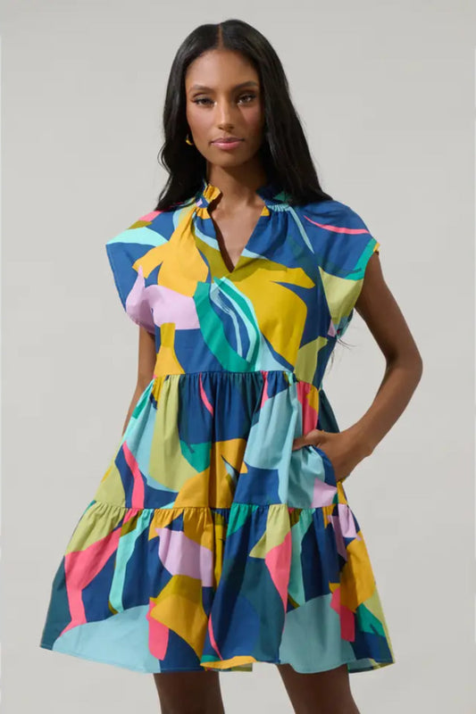 Abstract Tiered Mini Dress