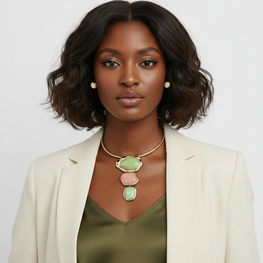 AKA Pink Green Dimensional Pendant Necklace