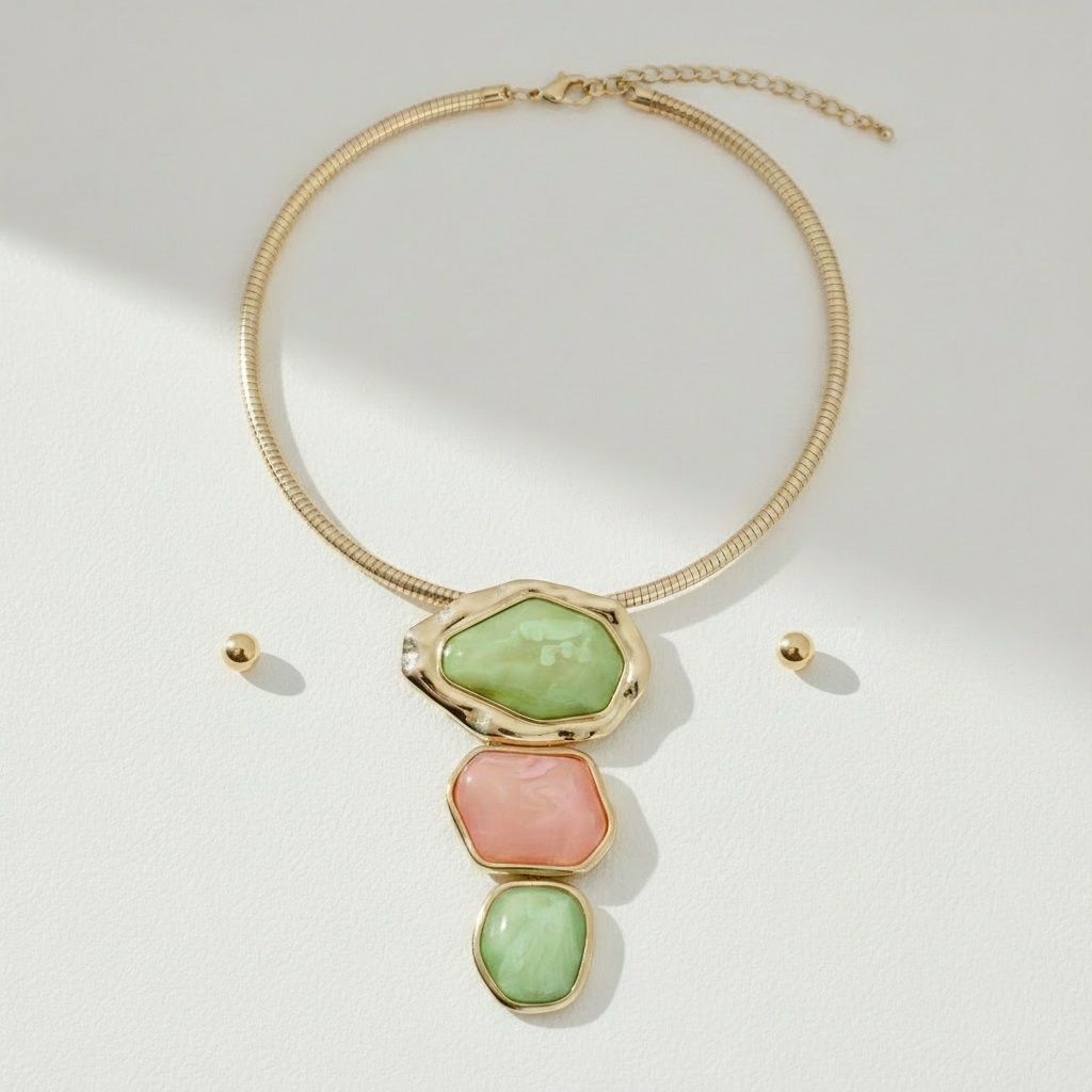 AKA Pink Green Dimensional Pendant Necklace