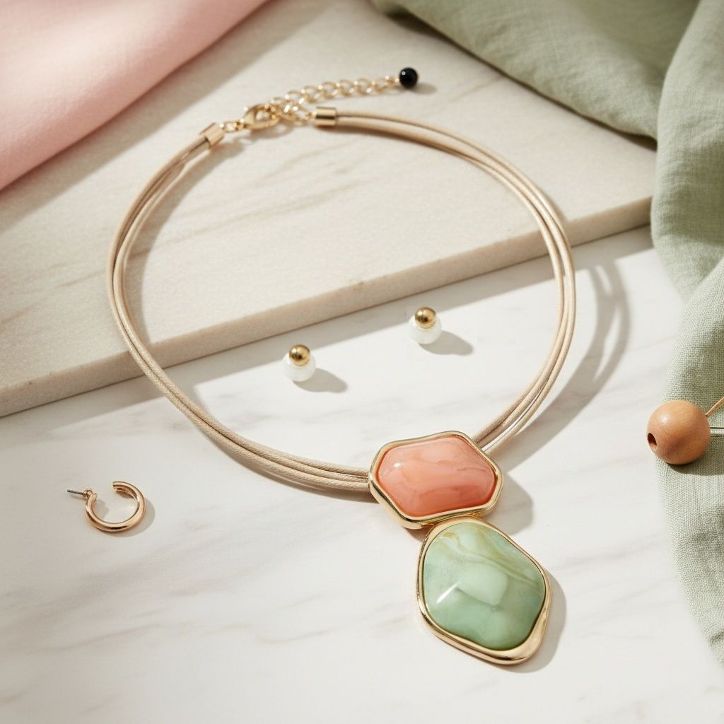 AKA Pink Green Dimensional Leather Necklace