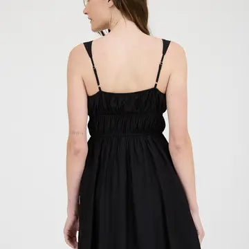Black Front Tie Gathered Waist Sleeveless Mini Dress