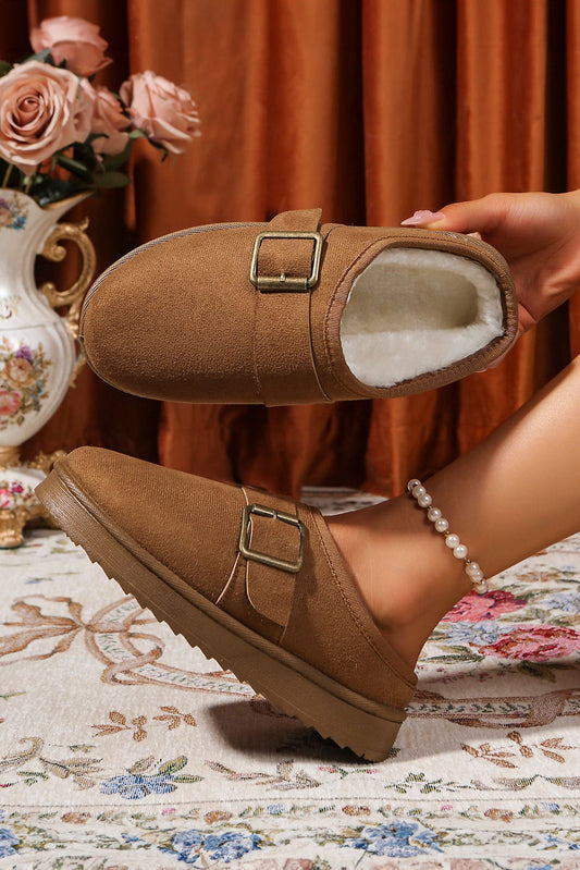 Jasmine Faux Suede Buckle Strap Detail Winter Slippers