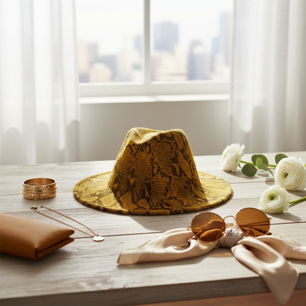Fedora Mustard Yellow and Brown Snake Print Hat
