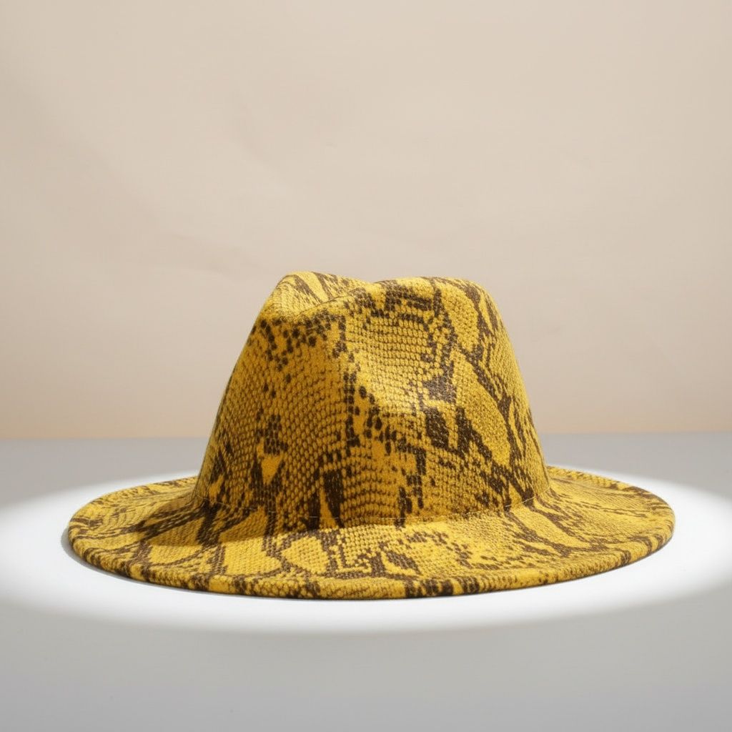 Fedora Mustard Yellow and Brown Snake Print Hat