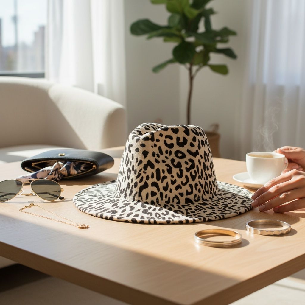 Fedora Beige Ivory With Black Leopard Print Hat