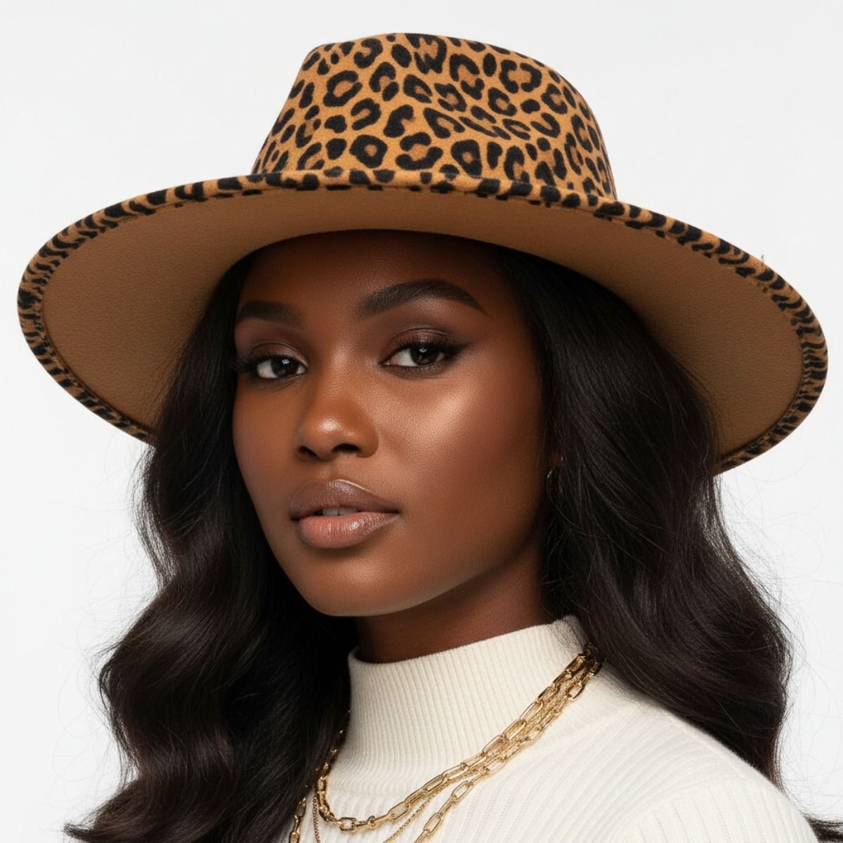 Fedora Camel Brown Leopard Print Hat