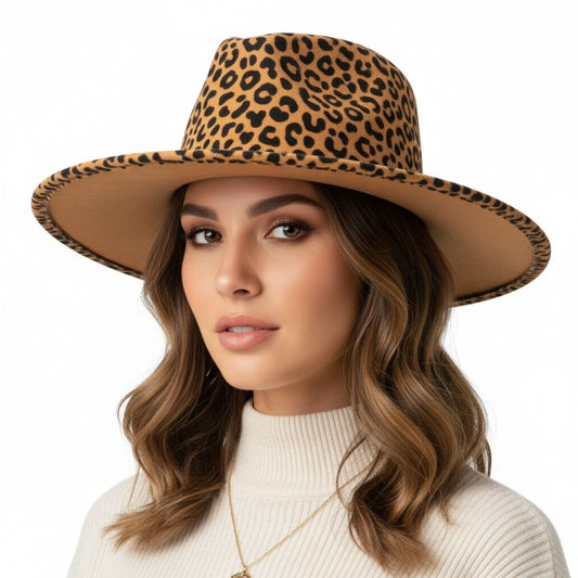 Fedora Camel Brown Leopard Print Hat