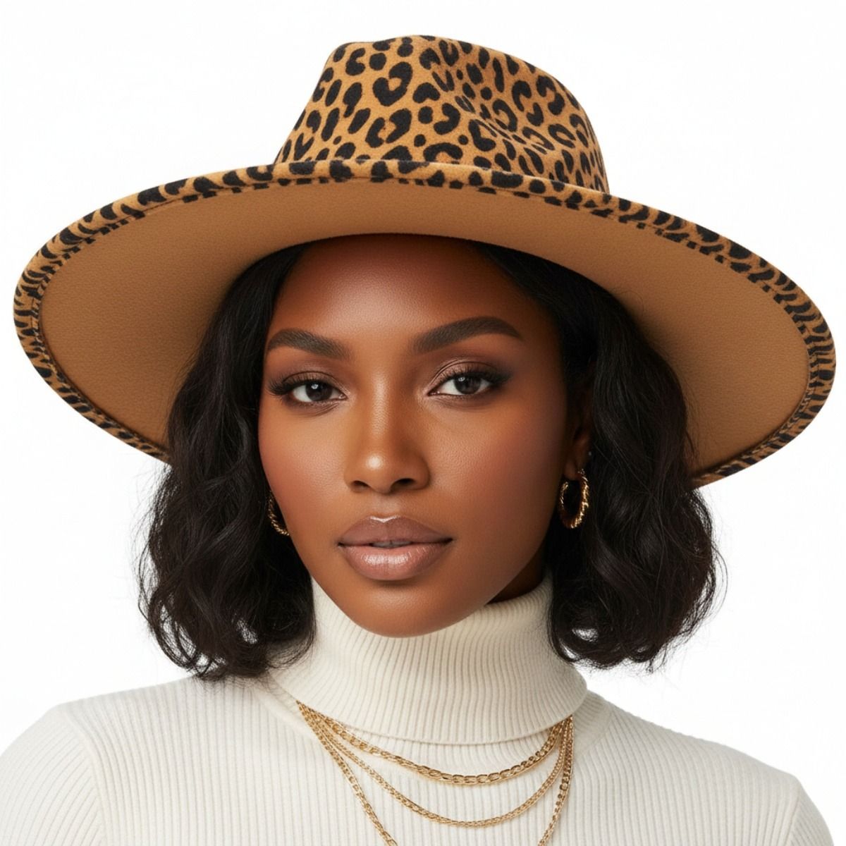 Fedora Camel Brown Leopard Print Hat