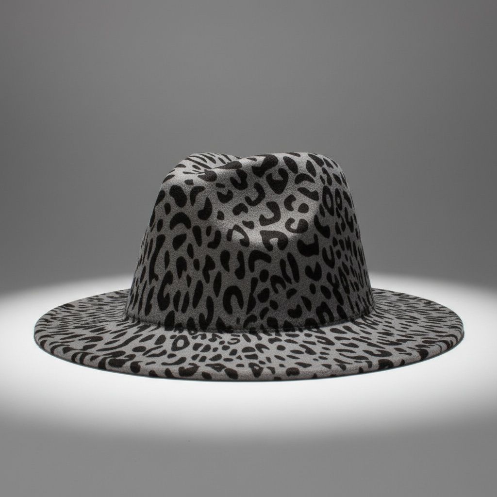 Fedora Gray with Black Leopard Print Hat