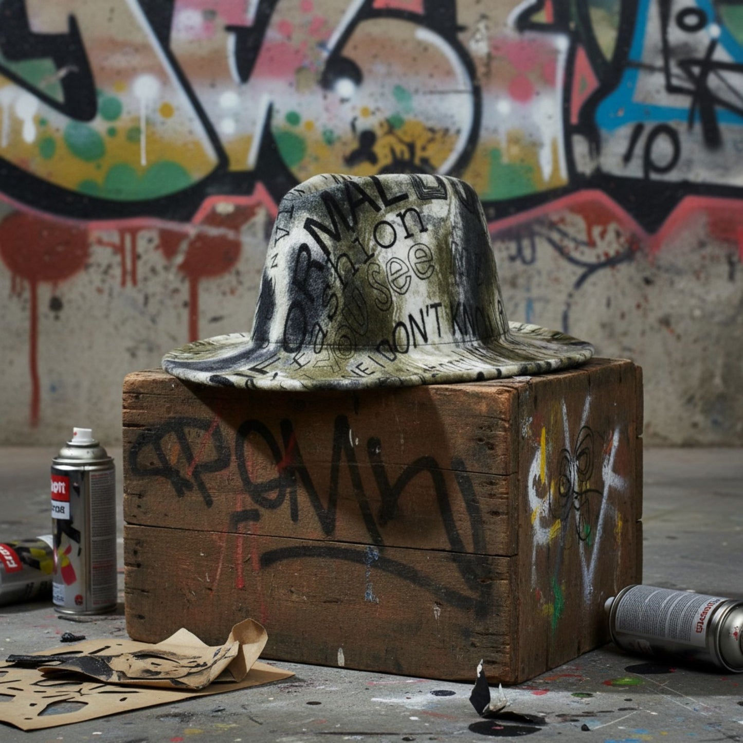 Fedora Olive Green and Black Graffiti Tie Dye Hat