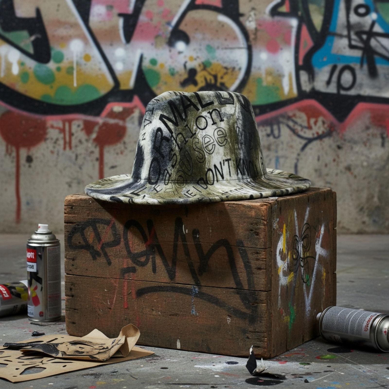 Fedora Olive Green and Black Graffiti Tie Dye Hat