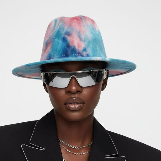 Fedora Blue and Pink Tie Dye Fashion Hat for Women