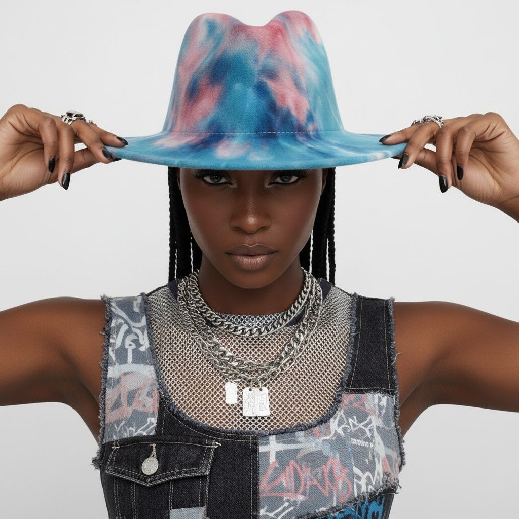 Fedora Blue and Pink Tie Dye Fashion Hat for Women