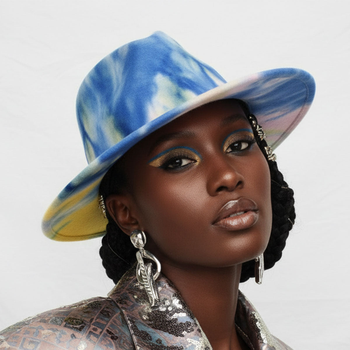 Fedora Blue Pink Yellow Tie Dye Fashion Hat for Women