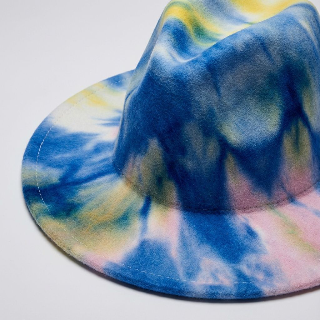 Fedora Blue Pink Yellow Tie Dye Fashion Hat for Women