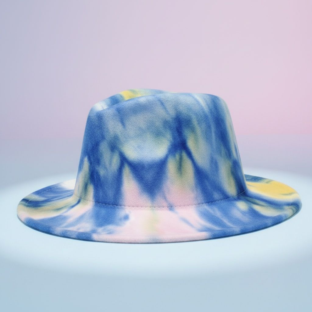 Fedora Blue Pink Yellow Tie Dye Fashion Hat for Women