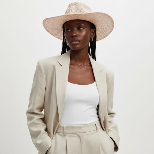 Cowboy Hat Pale Pink Sequin Embroidery Panama Hat