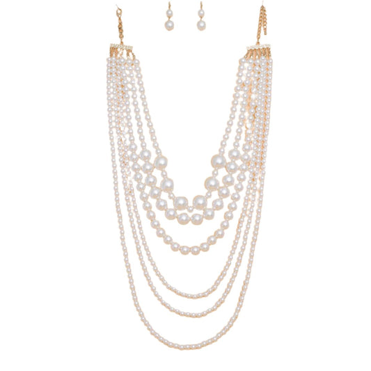 Pearl Necklace Cream 6 Strand Layer Set for Women