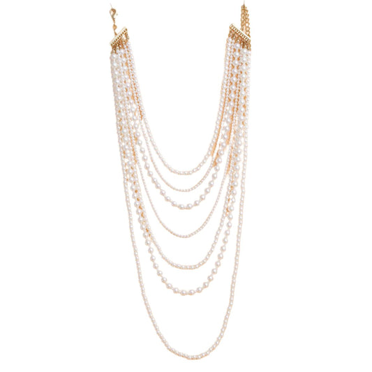 Pearl Necklace Cream 7 Strand Long Set for Women