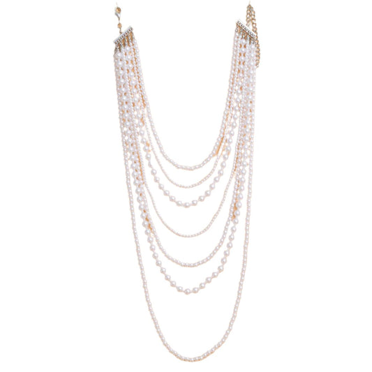 Pearl Necklace White 7 Strand Long Set for Women