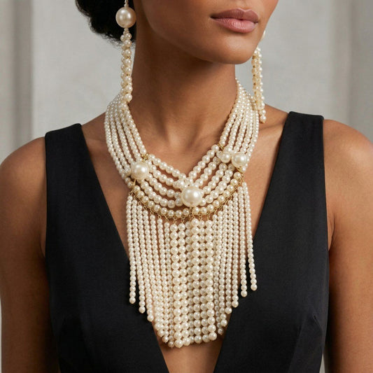 Waterfall Fringe Cream Pearl Bib Necklace