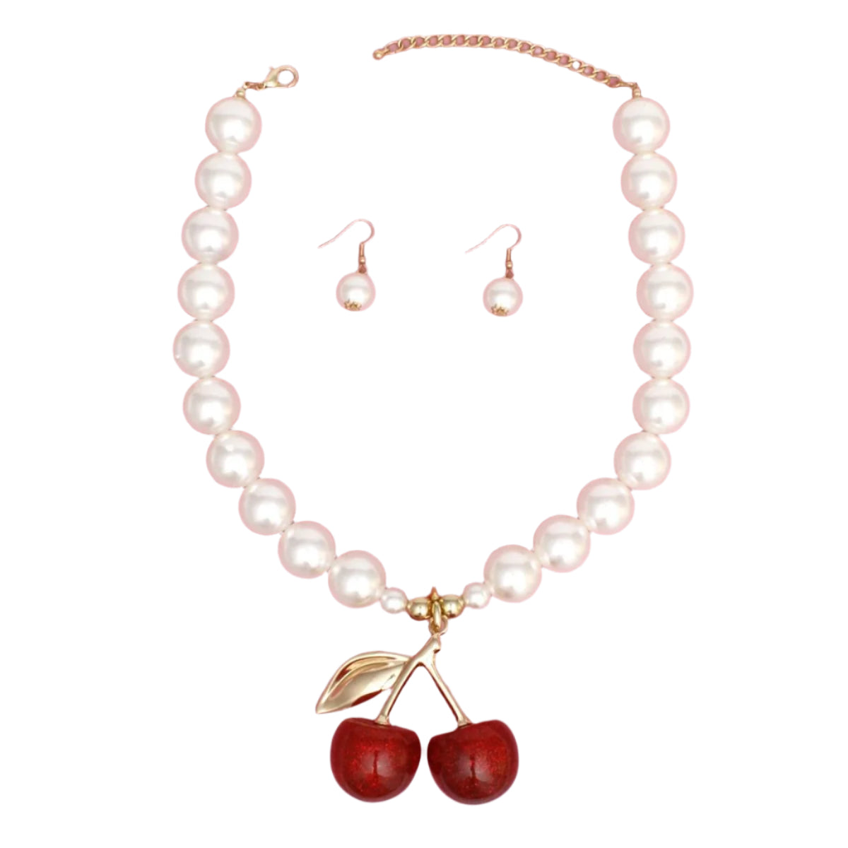 Pendant Bold Cheeky Glitter Cherry Pearl Necklace
