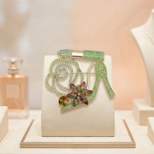 AKA Luminous Lipstick High Heel Green Gold Brooch